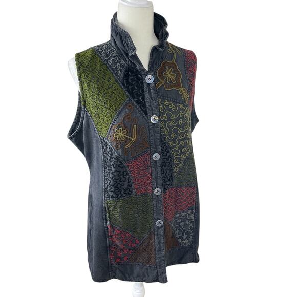 Parsley & Sage Embroidered Button Front Reversible Vest Size Large Boho Artsy - Picture 7 of 16